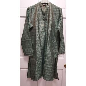 Maple Clothing Men's Kurta Top & Pants Set - Green Top, White Pants - Sz 40